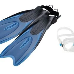Cressi Palau Adult Dive Mask Snorkel And Fins Bag Set Blue/Azure